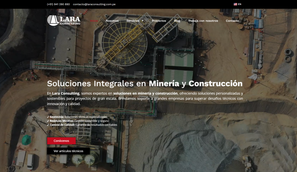 Captura del sitio web de Lara Consulting desarrollado por Yukio Digital