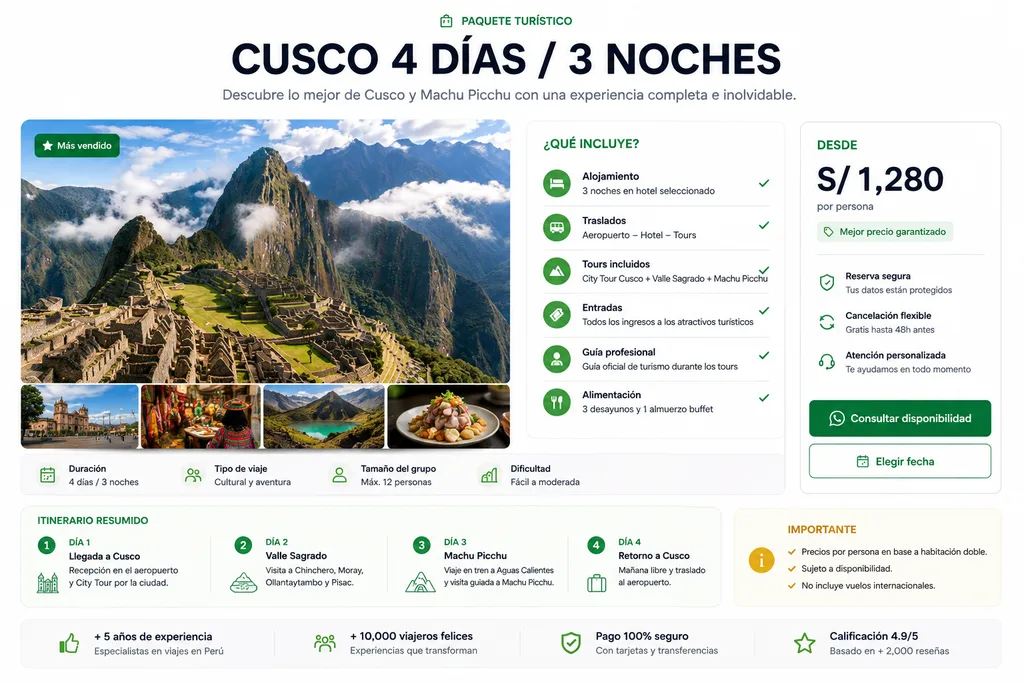 Ejemplo de información para vender paquetes turísticos por internet